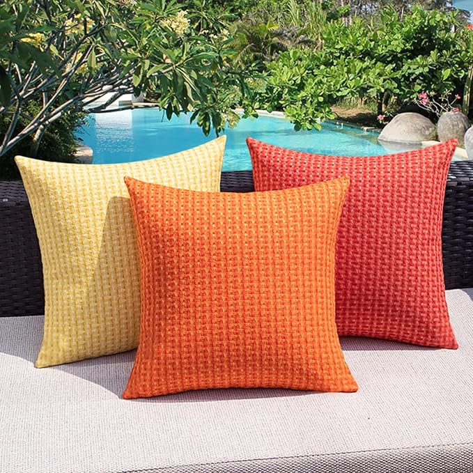 Kevin Textile Outdoor Waterproof Throw Pillow Covers Pack of 2 Farmhouse Decorative Cushion Covers for Garden Patio Tent Balcony Bench Couch Sofa 22x22 Inch, Yellow