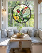 Stained Glass Window Hanging, Green Hummingbird Sun Catcher for Door Home Decor, Birds Suncatcher Christmas Mother's Day Birthday Gifts for Bird Lovers Women Men Mom and Nana 15 in