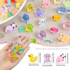 120 Pcs Luminous Mini Resin Animals 12 Styles Glow in The Dark Mini Ducks Pigs Frogs Turtles Chicks Rabbit Puppies Lizards Micro Landscape Decorations for Fairy Garden Landscape Dollhouse Decor Crafts