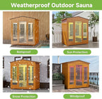 Springspa Outdoor Sauna 4 Person, Infrared Sauna for Home, Wooden Outdoor Saunas Room, 3400 Low EMF Far Infrared with Bluetooth, LCD Panel, 7 Color Chromotherapy Lamp, Reading Lamp