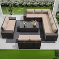 Outdoor Patio Furniture Set, 12 Pieces Outdoor Furniture All Weather Patio Sectional Sofa PE Wicker Modular Conversation Sets with Coffee Table,10 Chairs & Seat ClipsBrown.
