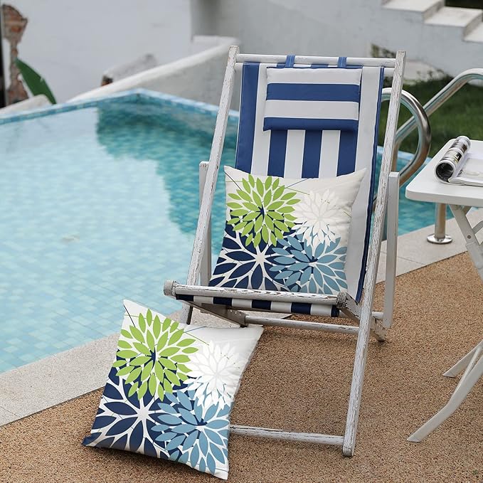 DFXSZ Outdoor Throw Pillow Covers 24x24 Inch Set of 2 Waterproof Spring Summer Geometric Elegant Blue Green Outdoor Pillow Covers for Patio Funiture Garden Couch 158Y24