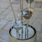 XBrand Metal Sculptural Multi-Tiered Flower Water Fountain, No LED Lights, Silver, 35" Tall