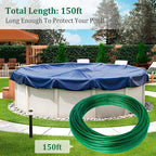 Belleone Swimming Pool Cover Cable and Winch Kit - 150ft Plastic-Coated Steel Pool Cover Wire & Aluminum Spring Loaded Pool Cover Ratchet for Above Ground Swimming Pool Winter Safe (Green)