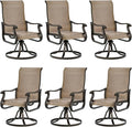 UDPATIO Patio Swivel Dining Chairs Set of 6, Outdoor Swivel Chairs High Back with All Weather Textilene Metal Rocking Frame for Lawn Garden Backyard, Brown