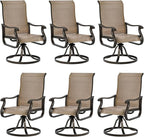 UDPATIO Patio Swivel Dining Chairs Set of 6, Outdoor Swivel Chairs High Back with All Weather Textilene Metal Rocking Frame for Lawn Garden Backyard, Brown
