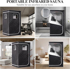 Smartmak Portable Infrared Sauna Box for Home with 660nm Red Light Therapy Lamp, Full Body Dry Sauna Tent, Personal Saunas with 6 Heaters, Heated Foot Pad, Foldable Chair for Body Recovery, BlackGrey