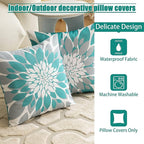 Qahing Pack of 4 Outdoor Waterproof Pillow Covers 20x20 Decorative Outdoor Throw Pillows Garden Square Cushion Cases for Patio Furniture, Couch, Tent Sunbrella, Bench, Teal Turquoise Grey