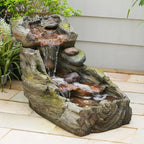 32.5" L Garden Outdoor Water Fountain, Floor Standing Cascading Realistic Tree Trunk Natural Waterfall Outdoor Fountains with LED Lights for Patio, Porch, Home Art Decor