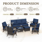 7 Pieces Patio Furniture Set,Outdoor Sofa & High Back Wicker Patio Chairs, Patio Conversation Set with Ottoman for Deck Yard and Poolside