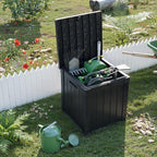 EasyUp 50 Gallon Outdoor Storage Box, Resin Waterproof UV-Resistant Deck Box, Reinforced Stability for Patio, Garden, and Poolside, Striped Black