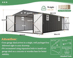 AMERLIFE 13x21x8.4 FT Outdoor Metal Garage Shed, Extra Large Storage Shed with Double Hinged Doors & 4 Windows, Carport for Car, Truck, Bicycle and Equipment Storage, Dark Gray