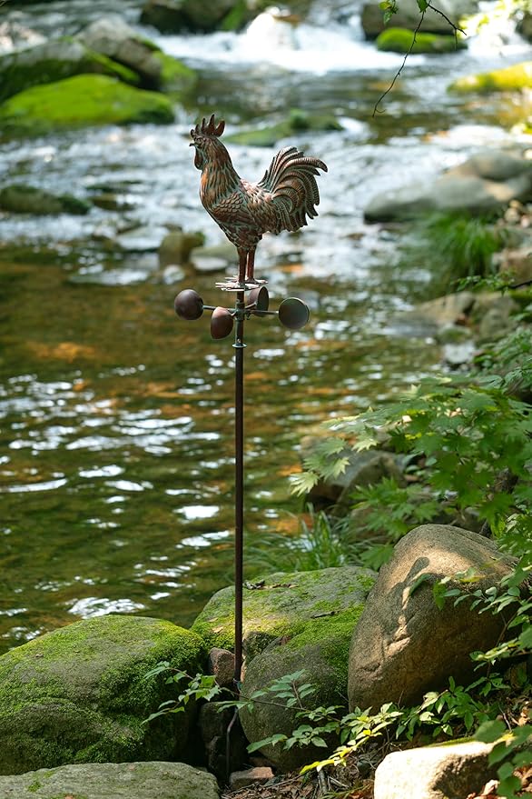 Metal Wind Spinner Rooster Décor Garden Statue 79" Antique Copper Chicken Yard Art Sculpture Outdoor Kinetic Garden Stake for Patio,Lawn,Country Cottage,Farm