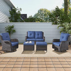 Rilyson 5 Piece Outdoor Patio Furniture Set - Rattan Wicker Patio Conversation Sets with 2 Swivel Rocker Chairs,2 Ottomans and 1 Loveseat for Outside Porch Deck Backyard(Brown/Blue)