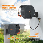 NEOTEC Retractable Garden Hose Reel 1/2 inch x 150ft - Wall Mounted Heavy Duty Hose Reel with 3/4 Inch Brass Fittings & 9-Pattern Nozzle - Auto Rewind System, Any Length Lock, 180° Swivel Bracket