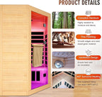 Home Sauna Far Infrared Sauna 7-Colors LED Light Indoor Sauna for 2-3 Person, Dry Sauna Room with Low EMF 2180W,with Canadian Hemlock Wood,with Towel Rack and Cup Holder