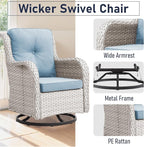 Swivel Rocker Patio Chairs：Patio Swivel Rocker Chairs Set of 2, Outdoor Swivel Rocker Patio Chairs, Light Beige/Light Blue