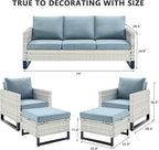 HUMMUH 5 Piece Patio Furniture All Weather Wicker Outdoor Sectional Sofa,High Back Patio Chairs,Coffee Table and Ottomans Set for Porch,Garden,Backyard