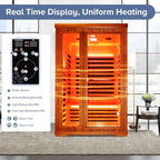 Far Infrared Sauna Home Sauna Spa Room for 2 Person Low-EMF Wood 1880W Indoor Saunas with Oxygen Bar 47.2 * 41.3 * 74.8Inch
