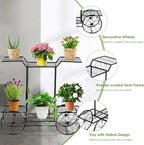 Safstar 6 Tiered Metal Plant Stand w/4 Decorative Wheels, Multilayer Flower Display Shelf for Home, Garden, Patio, Parisian Style Potted Plant Rack Holder