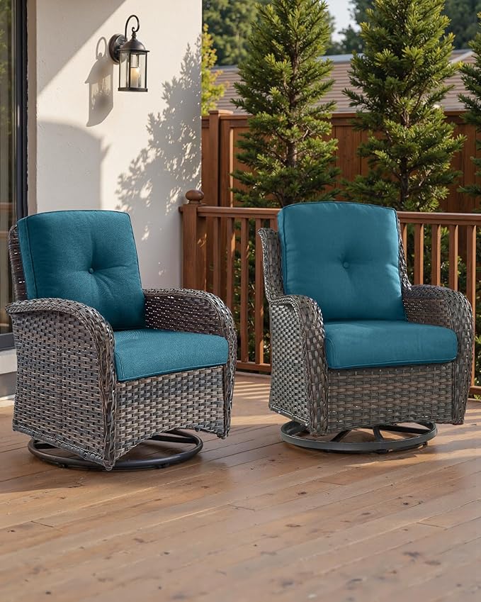 Pop 22x25/22x24 Outdoor Cushions for Patio Couch Chairs Set of 3 - High Back Comfy Outside Seat Cushions for Wicker Rocker Glider Loveseat 3-Seater Sectional Sofa - Peacock Blue/Button
