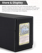 MRAUF MTG Deck Box with Double Commander Display and Dice Tray, Fits 200+ Double Sleeved Cards, Card Storage Box Plus 2 Magnetic Holders& 100Pcs Card Sleeves (Black)