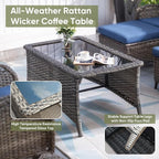 Wicker Outdoor Conversation Set-6 Pieces Outdoor Wicker High Back Couch with Swivel Rocker Chairs Patio Furniture for Deck Poolside Backyard-Grey/Blue