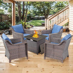 Outdoor Wicker Patio Chairs Set of 4 - Heavy Duty Outside Rattan Lawn Chair for Front Porch Balcony Backyard Yard Deck Poolside Apartment – Brown/Blue