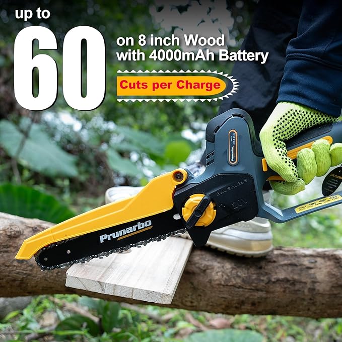 Mini Chain Saw Battery Powered 8 Inch, Hand Held Small Electric Chainsaw Cordless Compatible with Makita 18V Batteries Auto Oiler 8000mAh Lithium Cell for Tree Branch Wood Cutting PR-E8