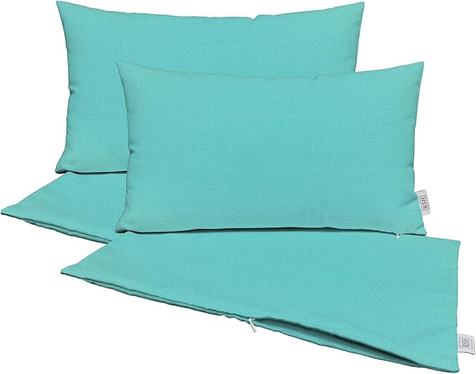 RSH DECOR: Sunbrella Pillow Covers Set of 4 | Covers Only - 20" x 12" | Outdoor Lumbar Pillow Covers Crafted with Sunbrella Performance Fabric | Canvas Aruba