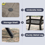 VICLLAX Outdoor Patio Round Dining Table, 47.2"x 47.2" Aluminum Tabletop with Storage Shelf for Deck Lawn Garden Backyard, Antique Grey