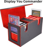 AFIING Mtg deck box with commander display- Fits 200 Double Sleeved Cards,3-in-1Card Deck Case,Strong Magnet Card Organizer For Magic Commander TCG CCG,4Dividers &2 Toploaders, Black/Red