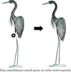 Kircust Garden Crane Statues, Standing Metal Patina Heron Decoy Outdoor Statue, 42-46 Inch Bird Yard Art for Patio Lawn Pond, Set of 2