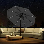 Kingdura 10ft 3-Tier Patio Umbrella with Solar Lights, Table Umbrella Outdoor Patio with Easy Crank & Tilt, 8 Sturdy Ribs, UV Protection, 32 LED Lights for Deck, Poolside, Market (Grey)