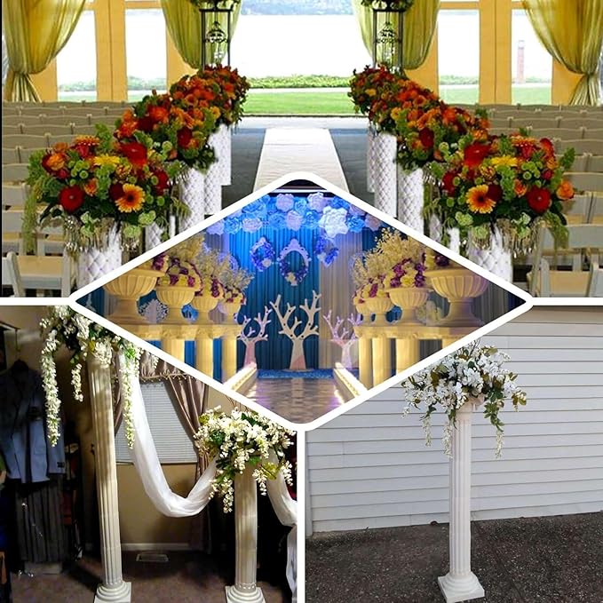 Efavormart 2 Pack 25" Tall White PVC 10mm Crystal Beaded Studded French Inspired Pedestal Column Stand for Floral Arrangements, Wedding, Aisle Decor, DIY Background Designing