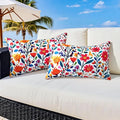 Outdoor Pillow Covers 12x20 Inch Set of 2 Floral Printed Boho Throw Pillows Cases Waterproof Lumbar Garden Cushion Sham for Spring Summer Patio Funiture Tent Balcony Bench Sofa Couch