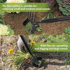 INFLATION Stirrup Hand Hula Hoe Heavy Duty Metal Gardening Weed Puller Tool 4 Tines Prong 2-in-1 Herb Stripper Yard Rake for Women Kids Men Garden Grandpas Weeder 32-62 inch Long Adjustable Handle