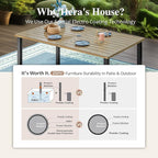HERA'S HOUSE 7 Pieces Outdoor Dining Set, Outdoor Dining Set for 6, 6 x Cushioned Rattan Chairs, 1 x Rectangular Metal Dining Table with Wood-Look Finish for Patio, Lawn, Garden, Porch