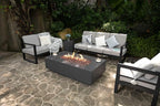 AMS Creations | Madison 60" Rectangular Propane Gas Outdoor Fire Pit Table | Dark Gray Concrete GFRC | Limestone Texture or Surface | Electronic Ignition | Outside Backyard Fireplace