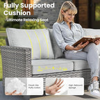 ovios 7 Pieces Patio Furniture Set with 42" Fire Pit Table, Outdoor Sofa Couch with Solar Lights Table Comfy Cushions, Modern Deep Seat Wicker Rattan Conversation Set, Grey