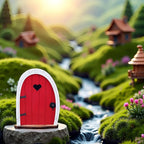 Red Streak Mini Fairy Garden Door for Tree, 3D Miniature Fairy Door for Fairytale Tiny House Doors, Bonsai Terrarium Micro Landscape Decoration Accessories Garden Miniatures