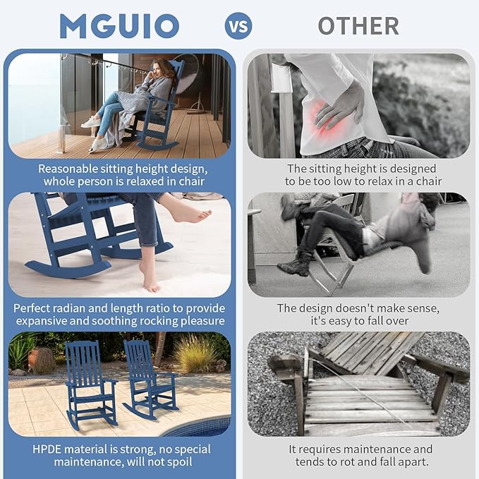 Outdoor Rocking Chair, Oversized All Weather High Back Porch Rocker, Patio Rockers for Outside
