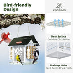 Kingsyard Metal Bird Feeder for Outdoor Hanging, Wild Bird Feeder with Double Suet Cage, Weatherproof Roof and 3 lbs Large Seed Capacity, White