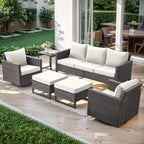 Rilyson Wicker Outdoor Patio Furniture Set - 6 Piece Patio Conversation Set with 2 Swivel Rocker Chairs,2 Rattan Ottoman,1 Couch and 1 Metal Side Table for Outside Porch Deck Backyard(Brown/Beige)