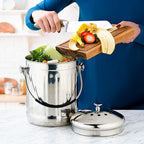 RED FACTOR Premium Compost Bin for Kitchen Countertop - Stainless Steel Food Waste Bucket with Innovative Dual Filter Technology - Includes Spare Filters (Brilliant Steel, 1.3 Gallon)