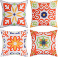 Pyonic Outdoor Waterproof Throw Pillow Covers for Patio Furniture Decorative Boho Pillow Covers 20x20 Floral Printed for Patio Tent Couch Garden Set of 4,Orange