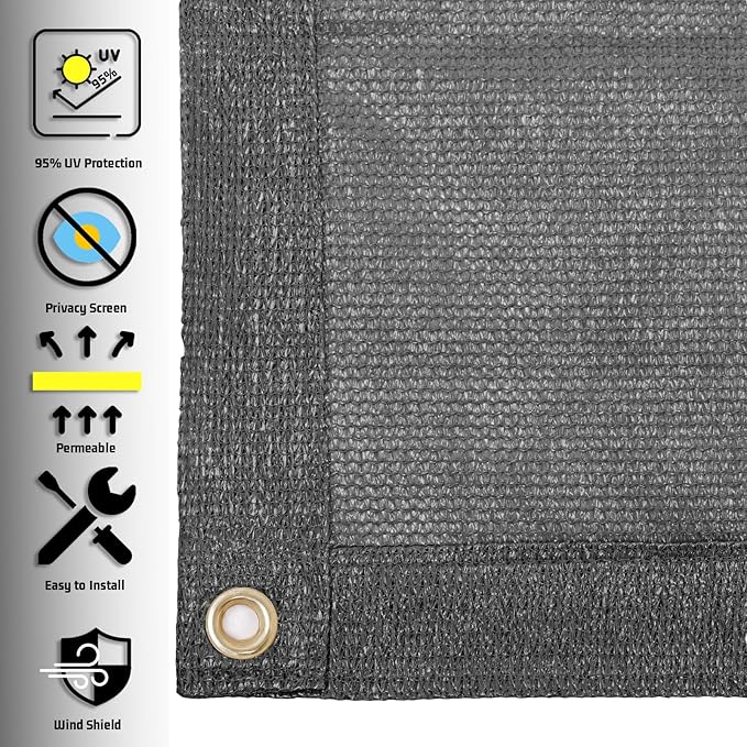 SUNNY GUARD Shade Cloth Custom Size 11x16 FT Sun Shade Screen Fabric Shade Cover Tarp with Grommets for Pergola Backyard Garden, Dark Grey(We Customized)