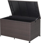 Giantex Wicker Outdoor Deck Box - 133 Gallon Storage Box with Lid, Waterproof Liner and Universal Wheels, PE Rattan Storage Container for Cushions, Gardening Tools, Patio Storage, Brown