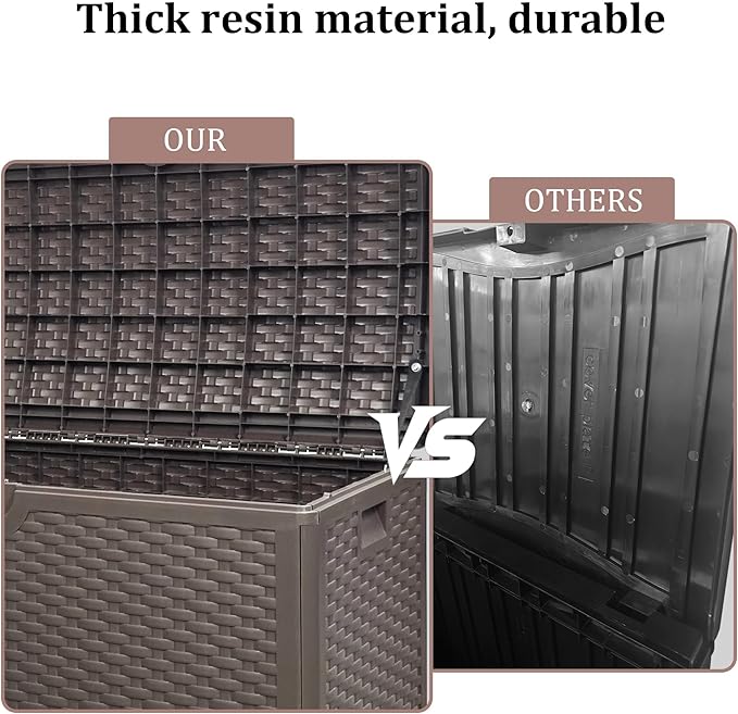 80 Gallon PLUS Lockable Deck Box, Waterproof & UV-Resistant Outdoor Storage for Patio Cushions, Heavy Duty Resin Deck Storage Container(Brown)