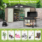 JUMMICO 10 x 10 FT Outdoor Storage Shed, Large Metal Garden Shed & Tool Sheds for Backyard Garden Patio Lawn (Brown)